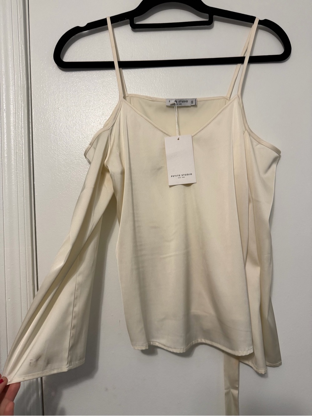 Petite Studio Cream Cold-Shoulder Satin Cami